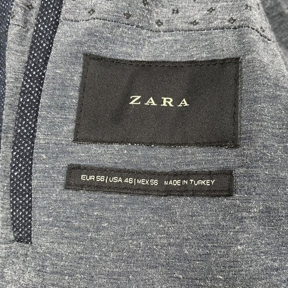 Zara Navy Two Button Lightweight Blazer / Sports Coat Sz 46R w/ elbow patches - Picture 4 of 6